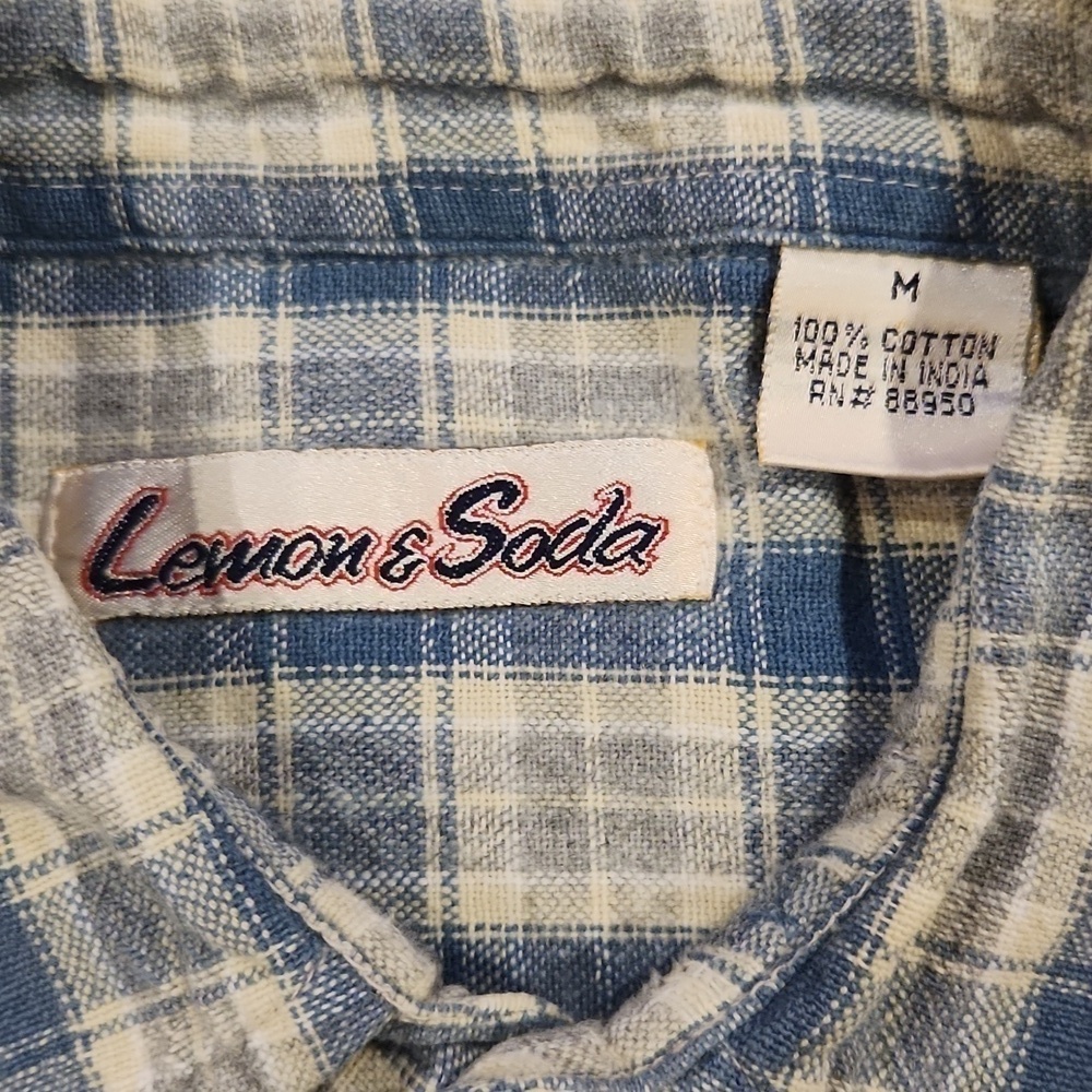 Lemon & Soda Blue & Gray Plaid Casual Button-Up Shirt - Picture 6 of 6